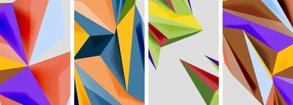 Set of mosaic triangle pattern abstract posters. Vector illustration For Stock Illustration