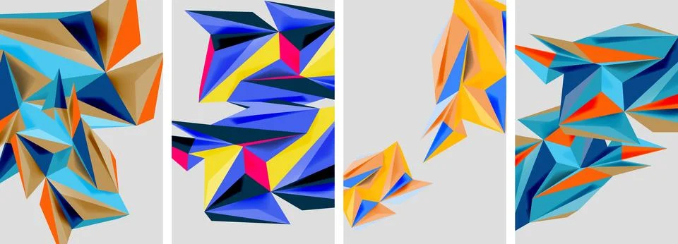 Set of mosaic triangle pattern abstract posters. Vector illustration For Stock Illustration
