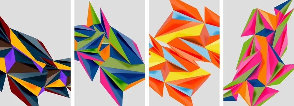 Set of mosaic triangle pattern abstract posters. Vector illustration For Stock Illustration