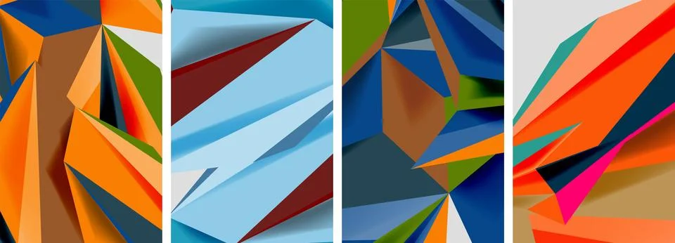 Set of mosaic triangle pattern abstract posters. Vector illustration For Stock Illustration