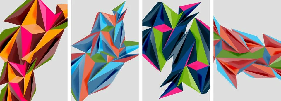 Set of mosaic triangle pattern abstract posters. Vector illustration For 스톡 일러스트