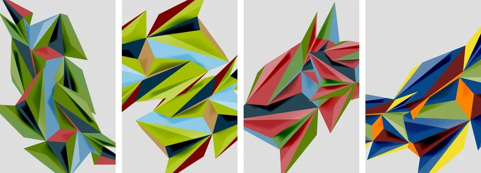 Set of mosaic triangle pattern abstract posters. Vector illustration For Stock Illustration