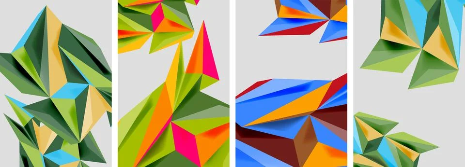 Set of mosaic triangle pattern abstract posters. Vector illustration For Stock Illustration