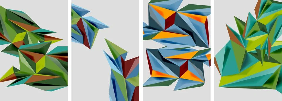 Set of mosaic triangle pattern abstract posters. Vector illustration For Stock Illustration