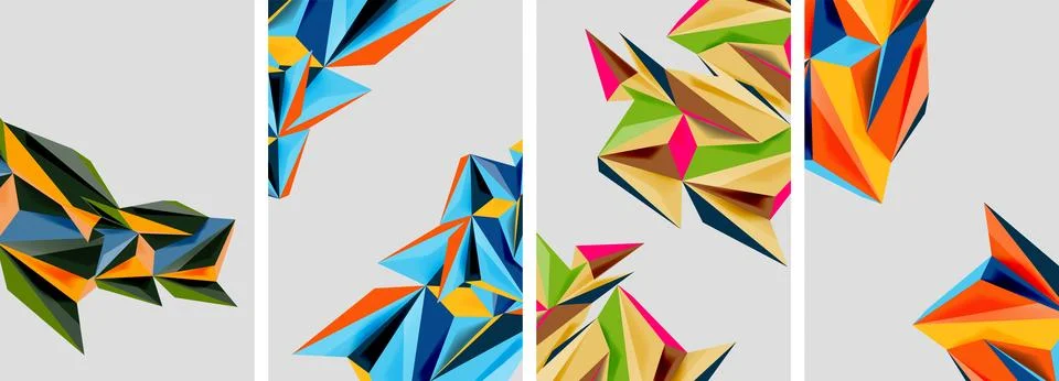 Set of mosaic triangle pattern abstract posters. Vector illustration For Stock Illustration