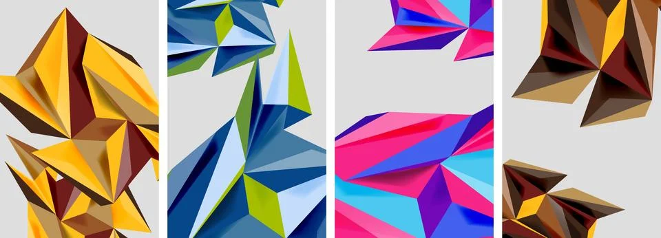 Set of mosaic triangle pattern abstract posters. Vector illustration For Stock Illustration