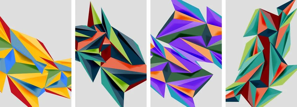 Set of mosaic triangle pattern abstract posters. Vector illustration For Stock Illustration