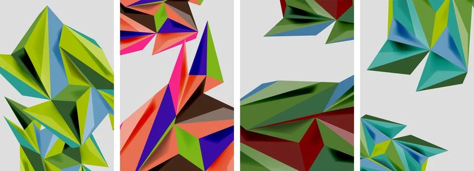 Set of mosaic triangle pattern abstract posters. Vector illustration For Stock Illustration