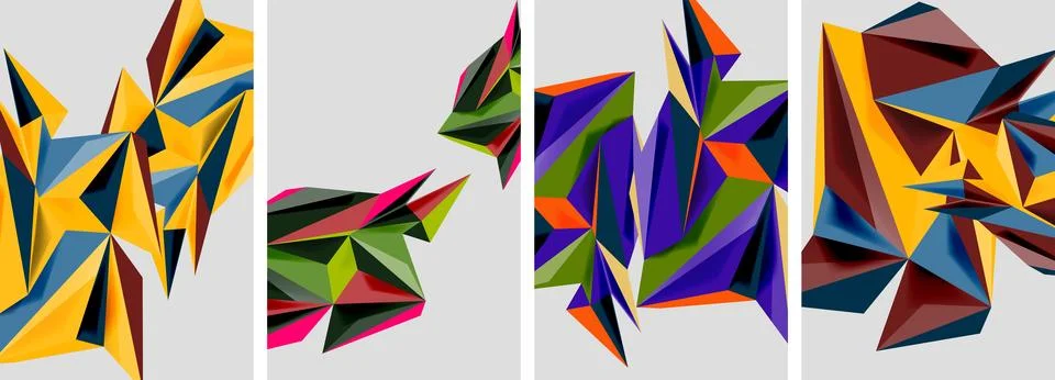 Set of mosaic triangle pattern abstract posters. Vector illustration For Stock Illustration