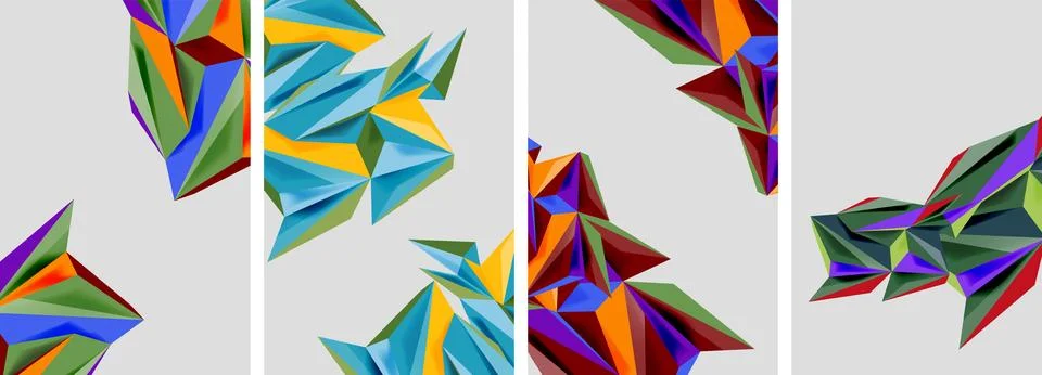 Set of mosaic triangle pattern abstract posters. Vector illustration For 스톡 일러스트