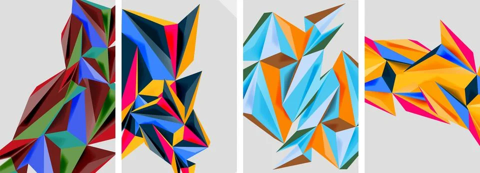 Set of mosaic triangle pattern abstract posters. Vector illustration For 스톡 일러스트