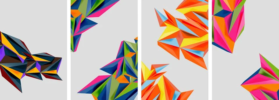 Set of mosaic triangle pattern abstract posters. Vector illustration For イラスト素材