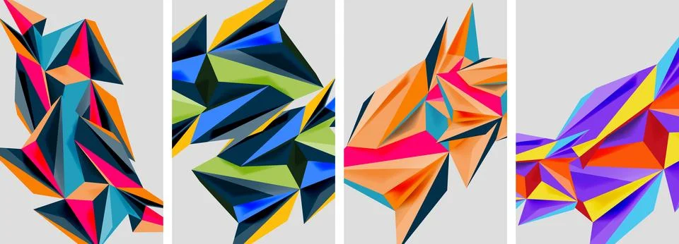 Set of mosaic triangle pattern abstract posters. Vector illustration For Stock Illustration