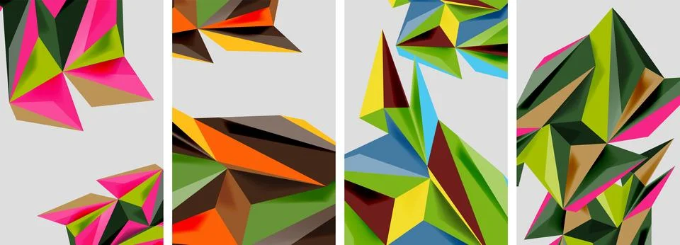 Set of mosaic triangle pattern abstract posters. Vector illustration For イラスト素材