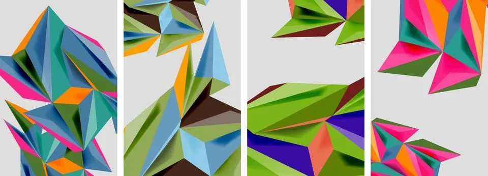 Set of mosaic triangle pattern abstract posters. Vector illustration For Stock Illustration