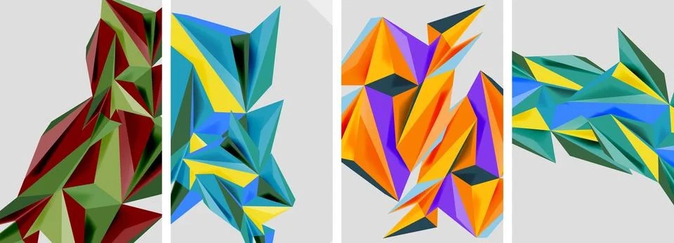 Set of mosaic triangle pattern abstract posters. Vector illustration For Illustrazione stock