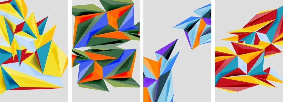 Set of mosaic triangle pattern abstract posters. Vector illustration For 스톡 일러스트