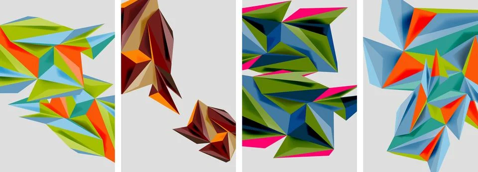 Set of mosaic triangle pattern abstract posters. Vector illustration For イラスト素材