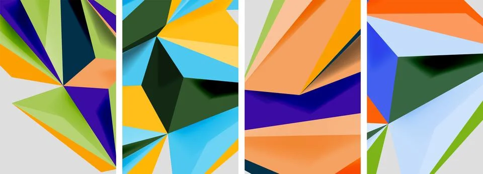 Set of mosaic triangle pattern abstract posters. Vector illustration For 스톡 일러스트