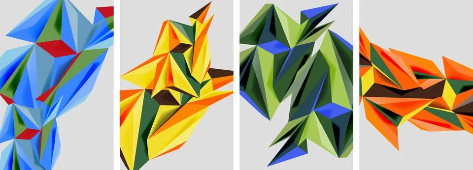 Set of mosaic triangle pattern abstract posters. Vector illustration For Stock Illustration