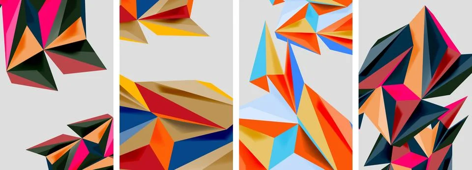 Set of mosaic triangle pattern abstract posters. Vector illustration For 스톡 일러스트