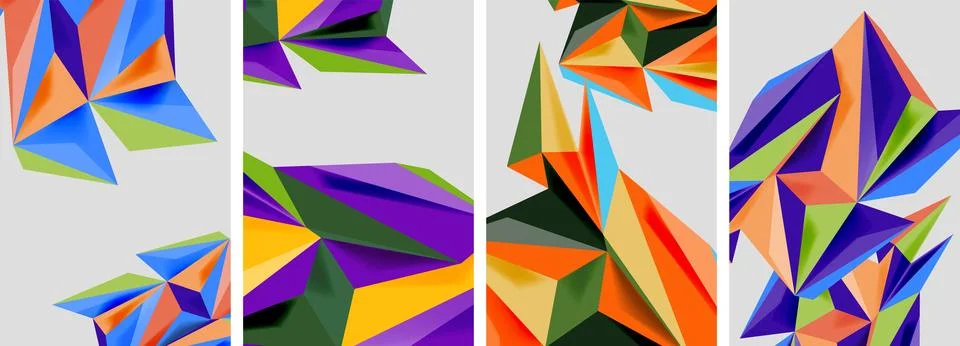 Set of mosaic triangle pattern abstract posters. Vector illustration For 스톡 일러스트