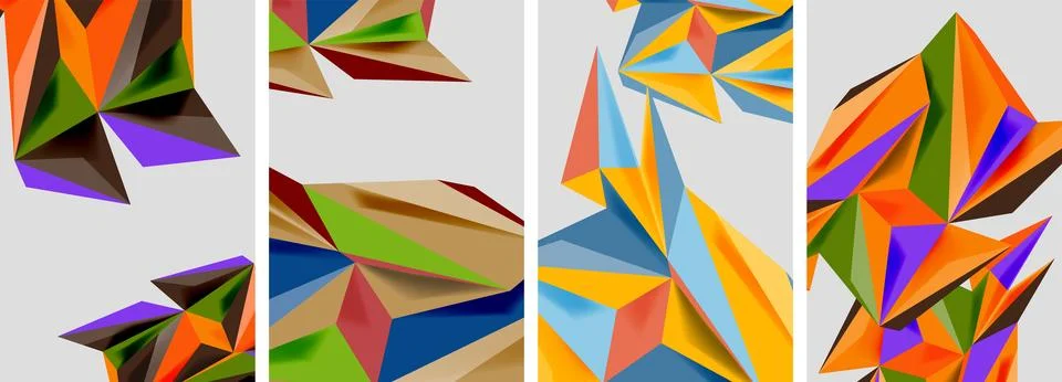 Set of mosaic triangle pattern abstract posters. Vector illustration For Stock Illustration