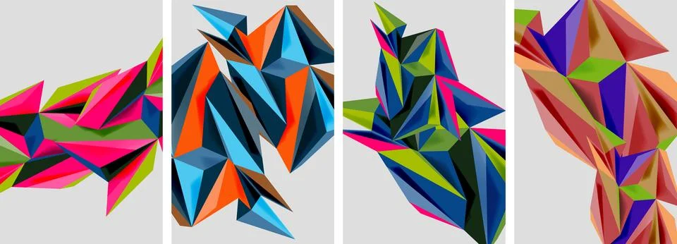 Set of mosaic triangle pattern abstract posters. Vector illustration For Stock Illustration
