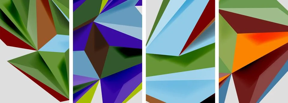 Set of mosaic triangle pattern abstract posters. Vector illustration For 스톡 일러스트
