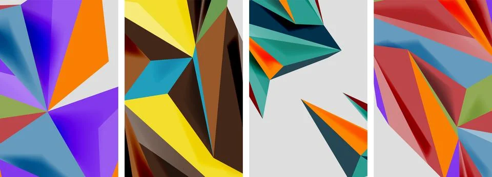 Set of mosaic triangle pattern abstract posters. Vector illustration For 스톡 일러스트