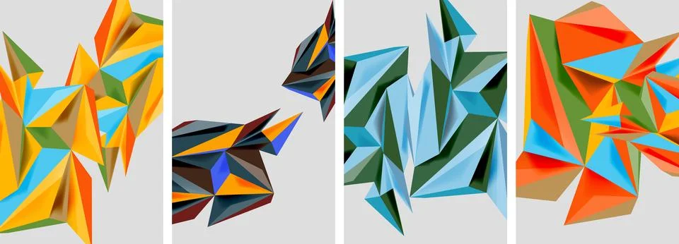 Set of mosaic triangle pattern abstract posters. Vector illustration For Stock Illustration