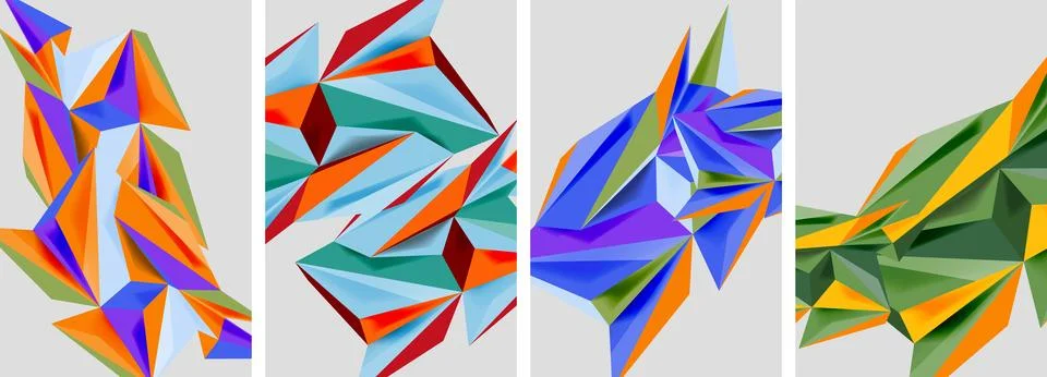 Set of mosaic triangle pattern abstract posters. Vector illustration For 库存插图