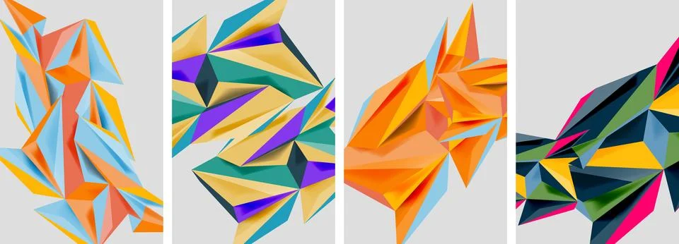 Set of mosaic triangle pattern abstract posters. Vector illustration For Stock Illustration