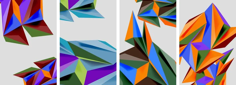 Set of mosaic triangle pattern abstract posters. Vector illustration For 库存插图
