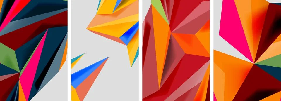 Set of mosaic triangle pattern abstract posters. Vector illustration For 스톡 일러스트