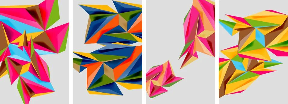Set of mosaic triangle pattern abstract posters. Vector illustration For 스톡 일러스트