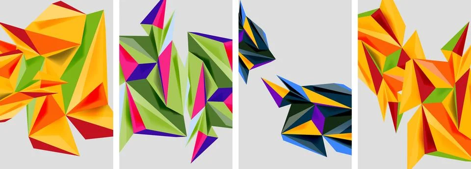 Set of mosaic triangle pattern abstract posters. Vector illustration For 스톡 일러스트