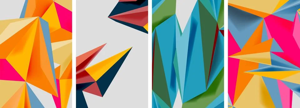Set of mosaic triangle pattern abstract posters. Vector illustration For 스톡 일러스트