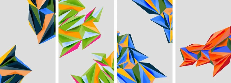 Set of mosaic triangle pattern abstract posters. Vector illustration For Stock Illustration