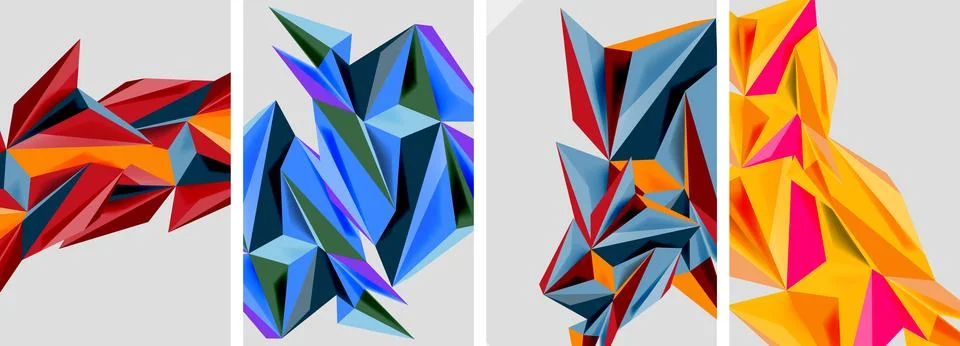 Set of mosaic triangle pattern abstract posters. Vector illustration For Stock Illustration