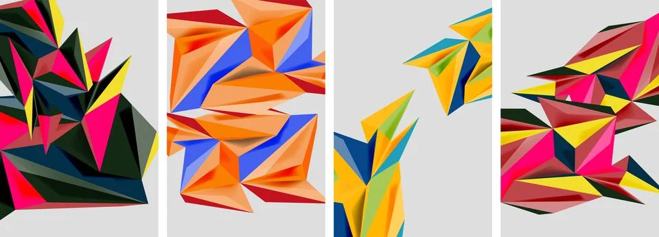 Set of mosaic triangle pattern abstract posters. Vector illustration For 스톡 일러스트