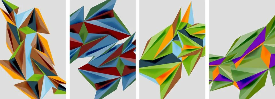 Set of mosaic triangle pattern abstract posters. Vector illustration For Stock Illustration