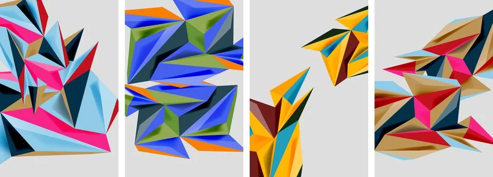 Set of mosaic triangle pattern abstract posters. Vector illustration For Stock Illustration