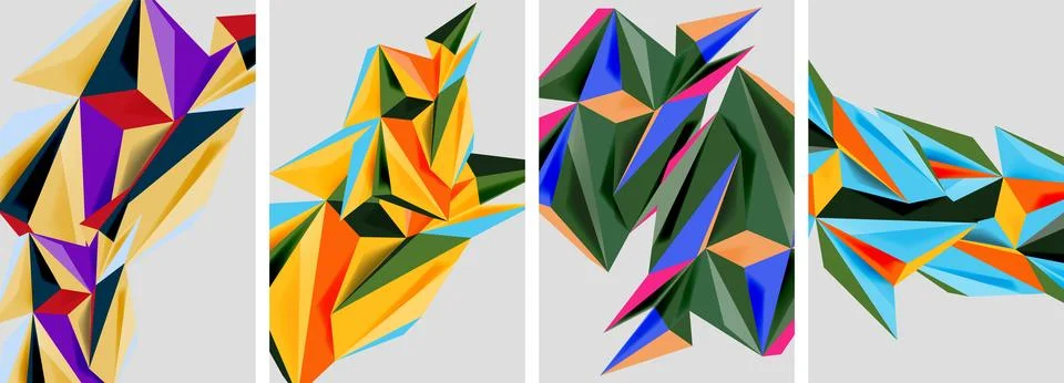 Set of mosaic triangle pattern abstract posters. Vector illustration For Stock Illustration