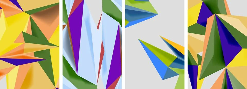 Set of mosaic triangle pattern abstract posters. Vector illustration For 库存插图