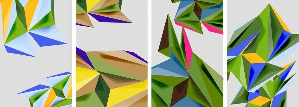 Set of mosaic triangle pattern abstract posters. Vector illustration For Stock Illustration