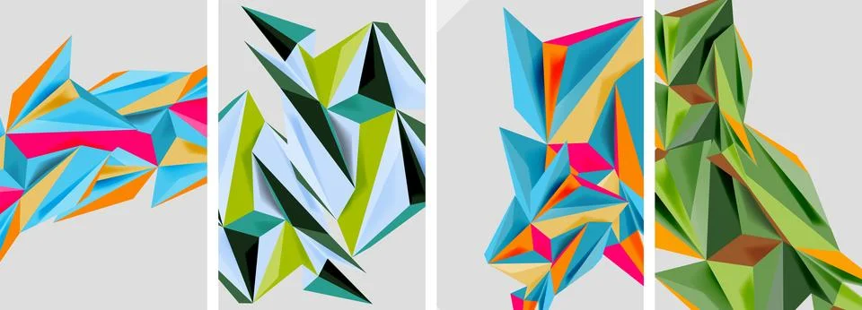Set of mosaic triangle pattern abstract posters. Vector illustration For Stock Illustration