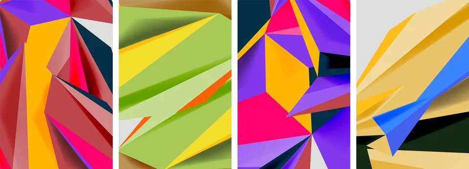 Set of mosaic triangle pattern abstract posters. Vector illustration For Stock Illustration