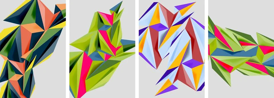 Set of mosaic triangle pattern abstract posters. Vector illustration For 스톡 일러스트
