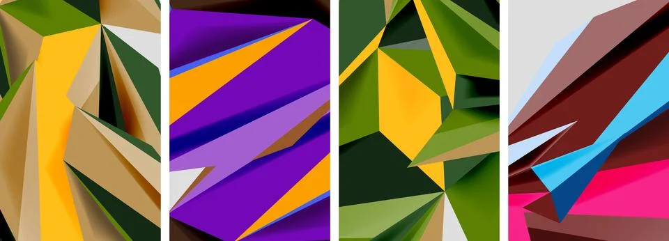 Set of mosaic triangle pattern abstract posters. Vector illustration For Stock Illustration